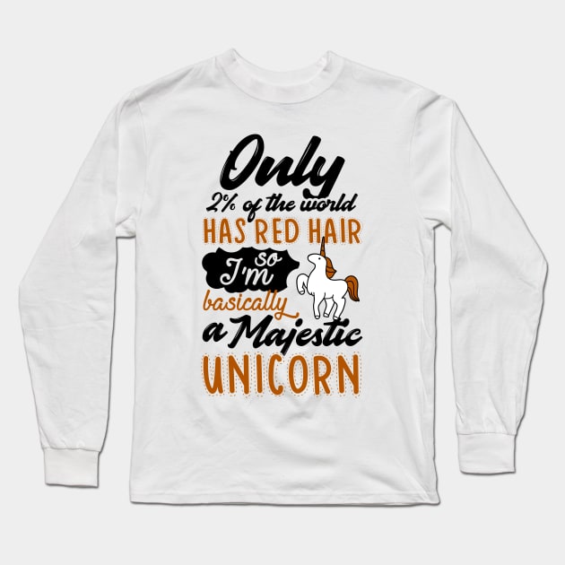 Red Hair Unicorn Long Sleeve T-Shirt by KsuAnn